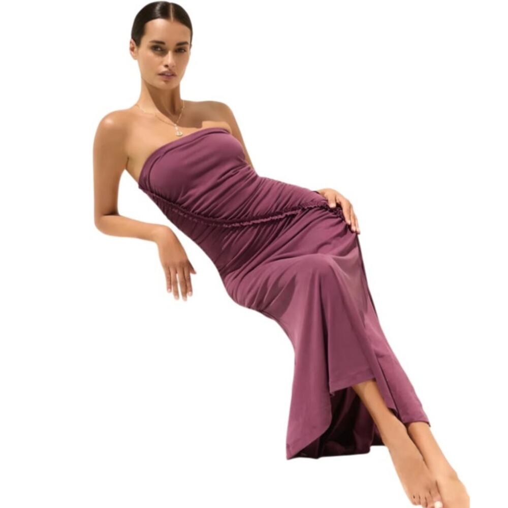 Anthropologie Purple Gabbie Strapless Ruched Tube Midi Dress